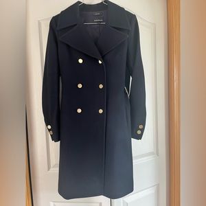 Club Monaco Isabelle Navy Blue Chain Double Breasted Peacoat, Medium